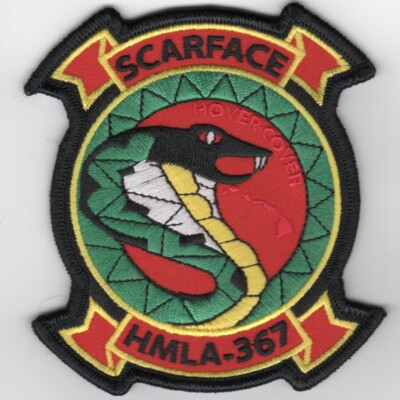 4.5'' NAVY HMLA-367 SQUADRON BLACK BORDER SCARFACE EMBROIDERED JACKET PATCH