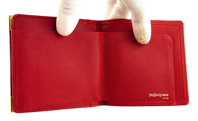 Authentic YVES SAINT LAURENT YSL Red Leather Bifold Mens Wallet