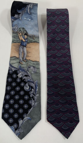 Marina Di Carrara Tie Italy, Golf, waves, fish scale, set of 2 - Picture 1 of 12