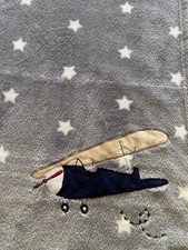 Lambs and Ivy Grey Gray Baby Blanket with White Stars Airplane Embroidered G2