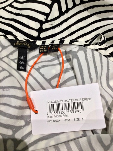 Superdry Midi Halter Slip Dress Size 8 Mono Print Strappy Sleeveless Slits NEW - Picture 11 of 17