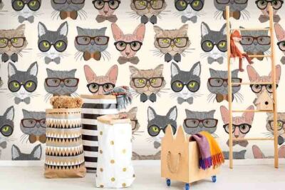 3D Cartoon Animal Cat Self-adhesive Removable Wallpaper Murals Wall 81