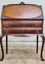 Victorian secretary walnut Antique Victorian Walnut Marquetry Drop-Front Secretary Desk with Mirrored Gallery — listing 4