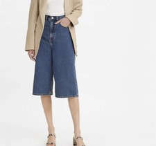 Levi's High Loose Premium Denim Medium Blue Wash Wide Leg Culotte Jeans NWT 28