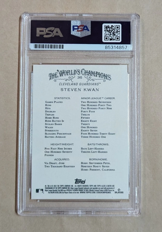 Steven Kwan Topps Allen & Ginter RC 2022 #245 Hand Signed PSA Slabbed - Image 2 of 2