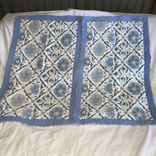 Vtg Pair of King Quilted Blue Floral/ Shell Pillow Shams PREOWNED 37 X 22