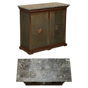 STUNNING ANTIQUE VICTORIAN MARBLE TOPPED RADIATOR COVER ORNATE CAST IRON BASE