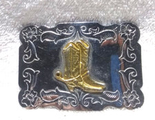 Large Gold Western Boots Silver Engraved Swirling Edge Buckle Great Condition