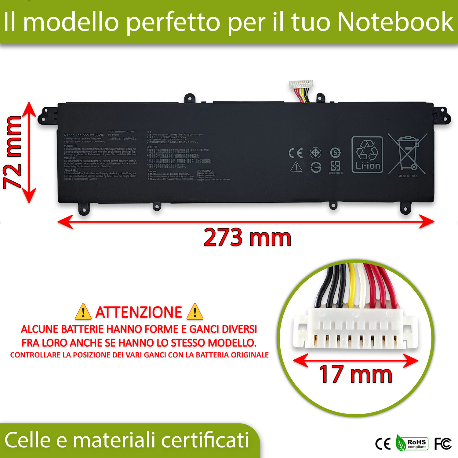 Batteria per ASUS VivoBook S14 S433EA Sostitutiva | 50Wh 11.55V Nuova - 2