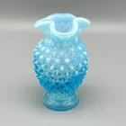 Fenton Blue Opalescent Hobnail Mini Vase Tri Crimp 1940s