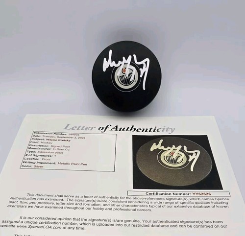 WAYNE GRETZKY EDMONTON OILERS HOF FIRMADO NHL HOCKEY PUCK JSA - Imagen 2 de 3