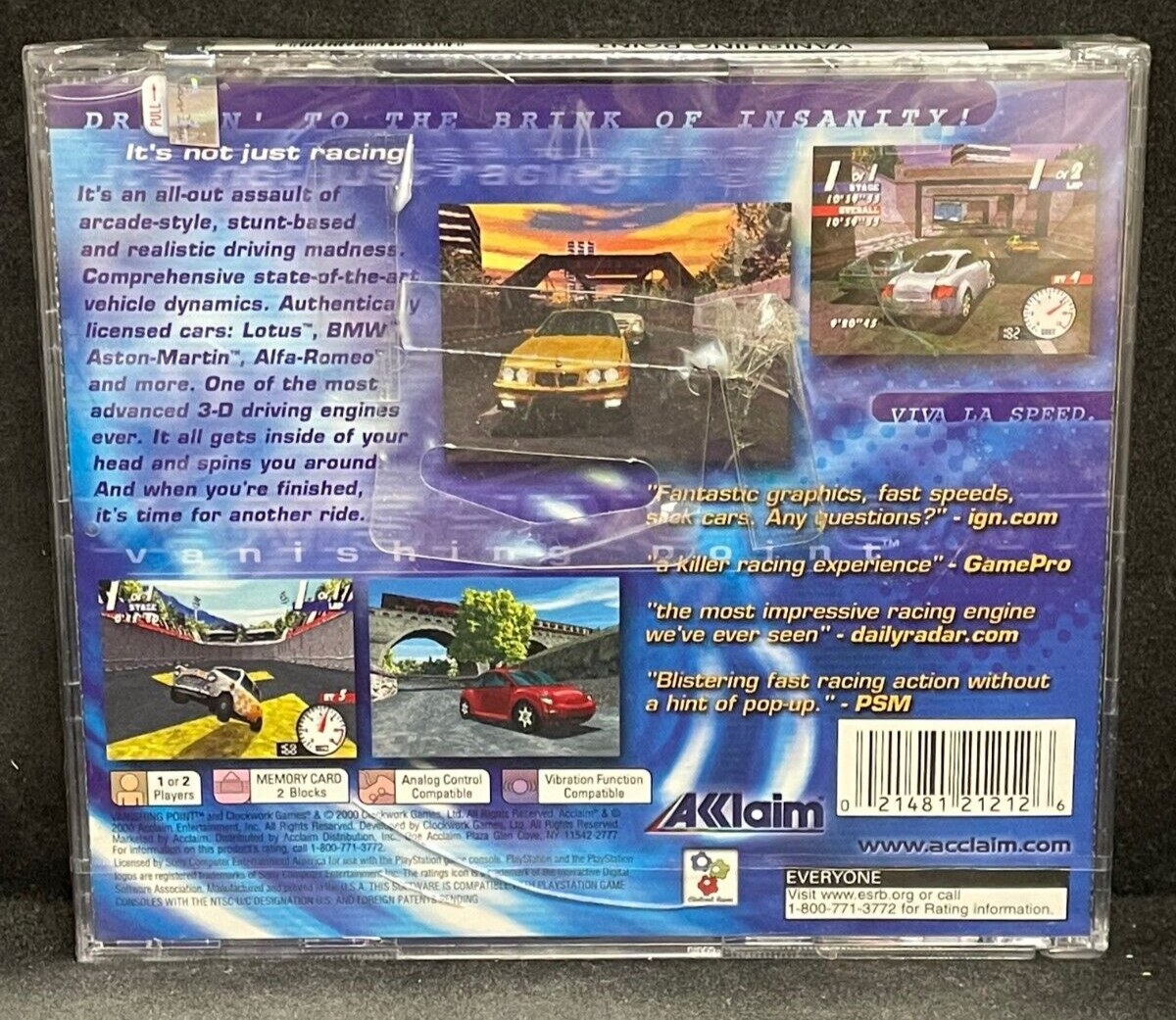 Jeu PS1 Vanishing Point - Occasion Bon état - Sans Notice - Éditeur Acclaim - Genre Course/action