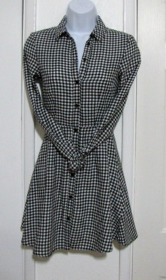 DIVIDED H&M Black & White gingham Check Long Slev. Button Shirt Dress Wm. XXS  0