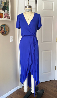 NORDSTROM Royal Blue Bohemian Classic Ruffle Trim belted Wrap Dress  *X-SMALL* | eBay