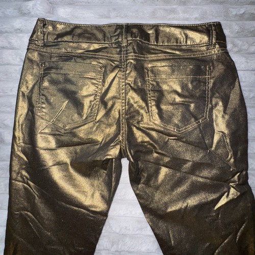 Mudd Size 11 Juniors Pants Metallic Gold Bronze Stretch Straight Y2K Shimmer 90s - Picture 9 of 11