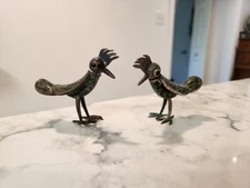 Vintage Los Castillo Mexican Bird Silver Malachite Roadrunner Figure