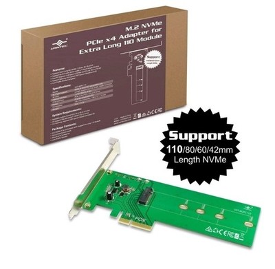 Vantec M.2 NVMe PCIe X4 Adapter For Extra Long 110 Module