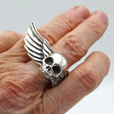 King Baby Studio Heavy Sterling Silver 925 Skull & Wing Ring Size 8.75