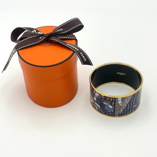 Auth Hermes Glazed Enamel Bangle TGM GD Multicolor W/Box BA020330