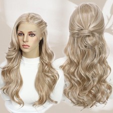 Lace Front Wig Human Hair Blend blonde highlights Wigs