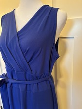 Talbots Women’s Wrap Dress Size Large Tie Front Sleeveless V-Neck Rayon Blue