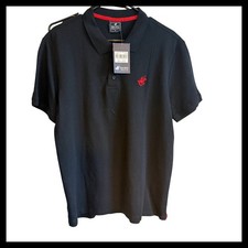 NWT Pacific Polo Club Mens Black Short Sleeve Polo Shirt Red Logo Size L PPC9719