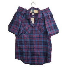 Back In The Saddle Womens Purple Plaid Pearl Snap Western flannel Shirt Sz L NWT