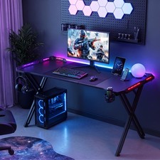 Gaming Schreibtisch LED PC Tisch Gamer Computertisch Stabil Ergonomisch
