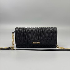 AUTH Miu Miu Black Matelasse Leather Gold Chain Flap Wallet Crossbody Bag used