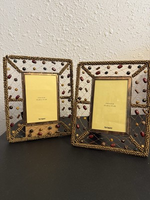 2 Pier One Imports Brown Wooded Beaded Photo Frames 4X 6 Boho *Read Description*