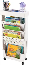 White Rolling Office Paper Organizer, Mobile Book Cart Document Folder File Stor