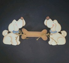 Handpainted Wooden Dog Decor Hanging Bone Folk Art Country Puppy