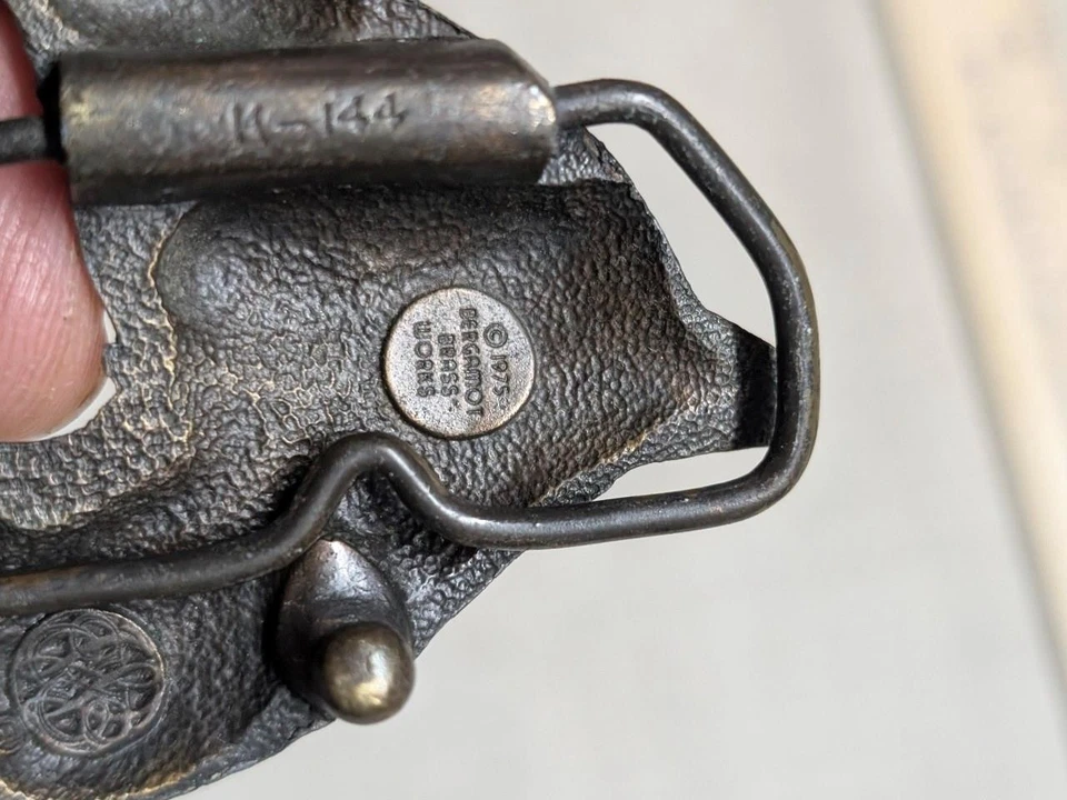 Hebilla de cinturón vintage años 70 CABEZA DE CABALLO ecuestre LATÓN MACIZO vaquero RODEO OCCIDENTAL Foto 4 de 4