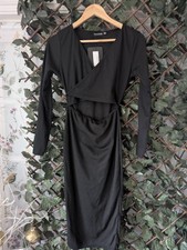 PrettyLittleThing Black Cut Out Bodycon Dress  UK 12 | Long Sleeve Midi Party