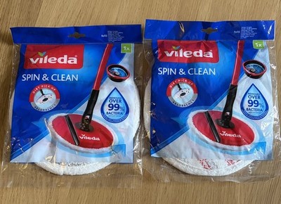 Vileda Mop Spin & Clean Mops Nachfüllpad 100% Mikrofaser maschinenwaschbar x2 