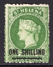 ST HELENA 1864-80 1/- DEEP YELLOW-GREEN FRESH MOUNTED MINT. STANLEY GIBBONS 18.