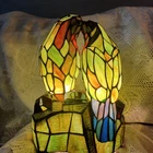 Vtg Tiffany Style Stained Glass Love Birds Parrots Table Lamp 12" -Excellent