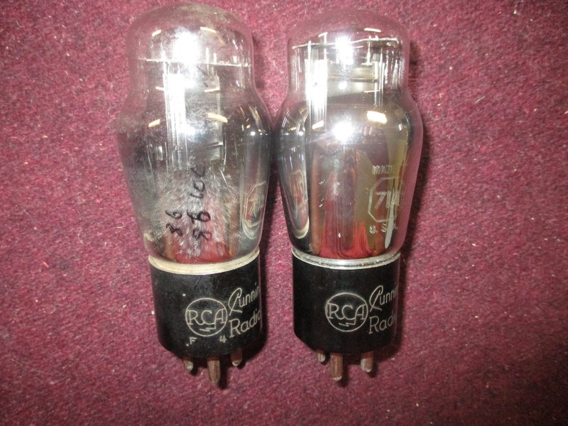 Matched Pair RCA Cunningham Type 71A tubes. Amplitrex Both Test 100% gm. Etched