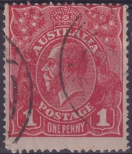 AUST KGV 1d RED SWMk.  'DIE 2'. ROUGH PAPER. USED. (M684)