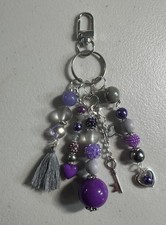 New Artisan Handbag Jewelry Beaded Purse Charm Keychain Bag Swag Purple Gray