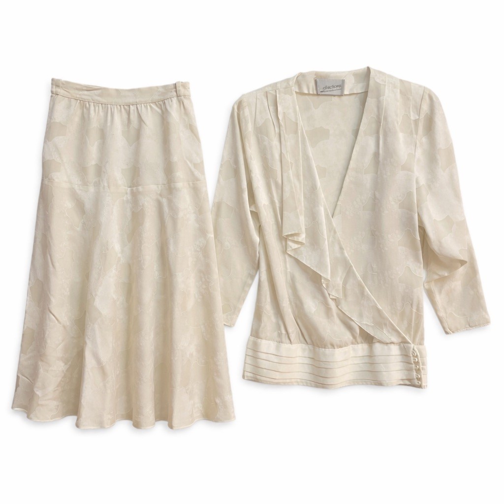 Vintage Lolo Collections Barbara Barbara Cream 2Pc Skirt Suit Jacquard