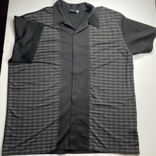 Positano Men’s Shirt 3X Short Sleeve Black White Bowling Rockabilly - Flaw - Picture 2 of 8