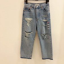 Levi's Ribcage Straight Ankle Jeans Womens 29 Button Fly Distressed Released Hem