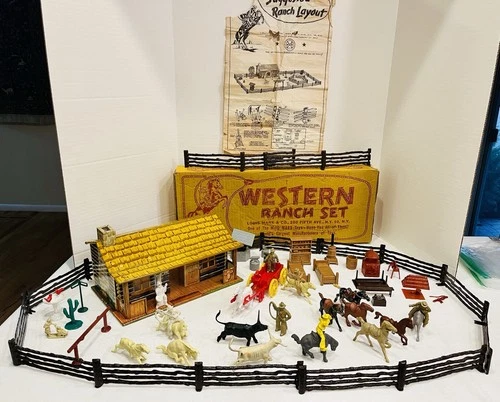 Louis MARX 1950’s Western Ranch Set; Bar-M-Ranch; Original Box; Mixed Lot; Metal