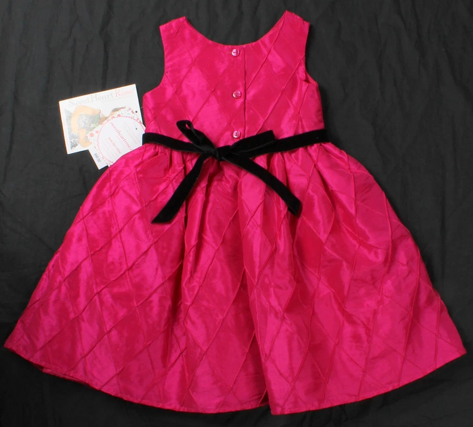 NUEVO CON ETIQUETAS Niñas Talla 4 5 Rosa Brillante Magenta Navidad Vestido de Vacaciones Sweetheart Rose Foto 3 de 4