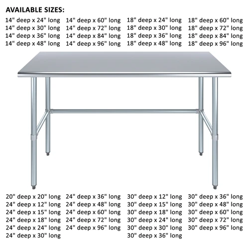 Open Base Stainless Steel Work Table