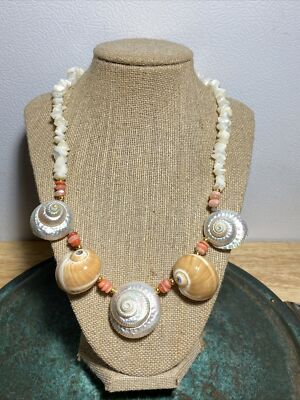 Vintage Sea Snail Shell Mother Of Pearl Bead 20 Necklace Ocean Beach