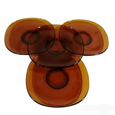 Vintage Amber Glass Saucer Set Vereco France Duralex