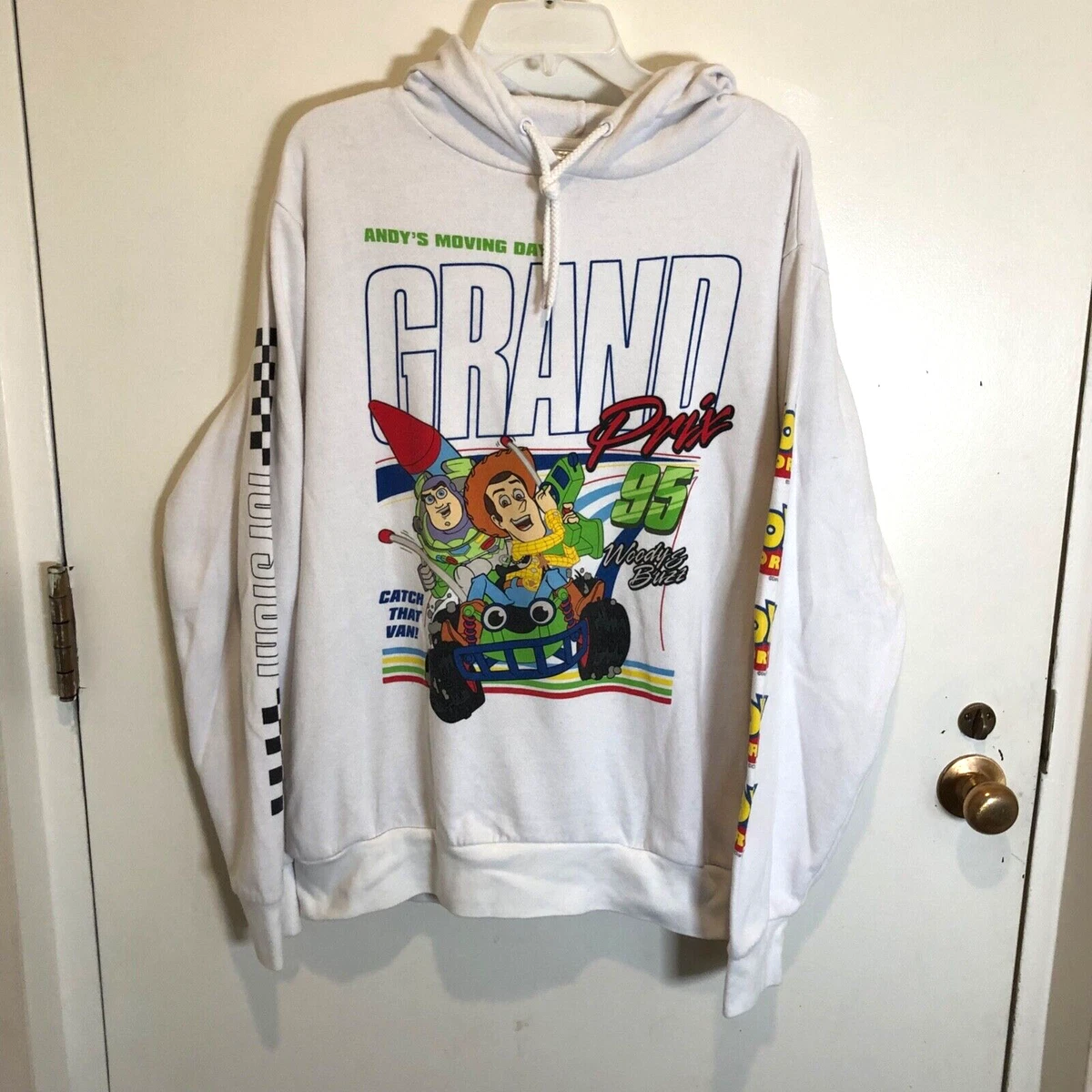 Toy Story Buzz Woody Andys Moving Day Grand Prix 95 Hoodie Mens