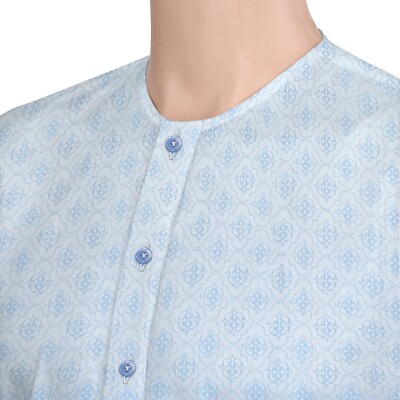T-Shirt Round Neck Sky Blue Ceremonial Jacquard Collarless Men's Grandad Shirt